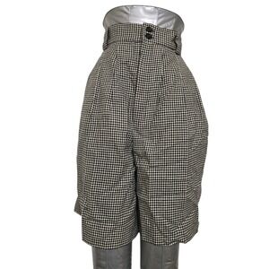 Womens 100% Wool Pleated Shorts Size 10 Black Houndstooth Vintage